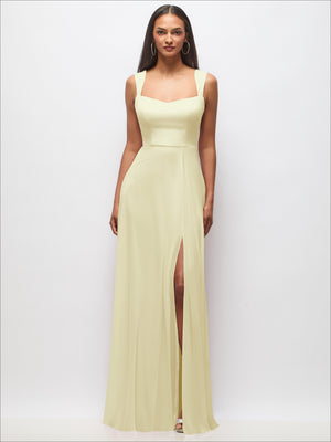 Contoured wide-strap sweetheart maxi dress in ivory with fitted bodice and long flowing skirt