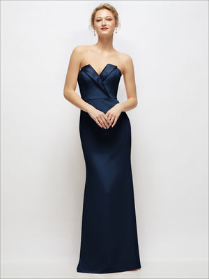 Strapless crepe tuxedo gown, midnight navy, satin lapels and sweetheart neckline