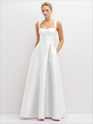 Ivory satin bustier dress with sweetheart neckline and full skirt