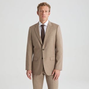 Men's linen-look suit jacket, latte tan, notch lapels, single-breasted two-button closure