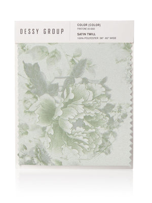 Satin twill floral fabric swatch in pale green