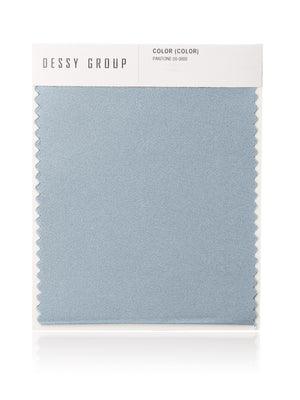 Satin fabric swatch, light blue-gray with zigzag edges along the sides