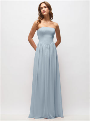 Strapless Basque Drop Waist Chiffon Maxi Dress with Shirred Skirt