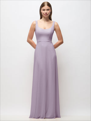 Dusty lavender scoop-neck chiffon maxi dress with tank straps and long skirt