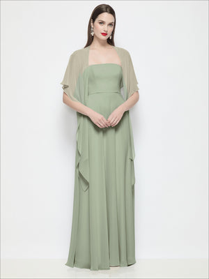 Chiffon flounce cape, pale mint green chiffon drape with flutter sleeves, front view