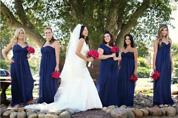 Jasmine Star Photography via Project Wedding long midnight blue bridesmaid dresses