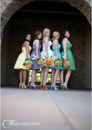 Jen O'Sullivan photography via Wedding Ideas Magazine bridesmaids in rainbow colours