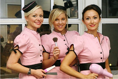 The Powderpuff Girls in 1950's inspired uniforms Powderpuff Girls in 1950's inspired pink uniforms