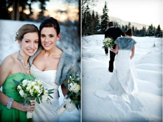 bride and groom in snow bride and groom in snow