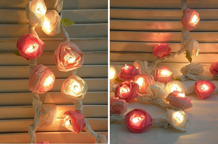 DIY Wedding Garland: Ribbon Rose Flower Lights