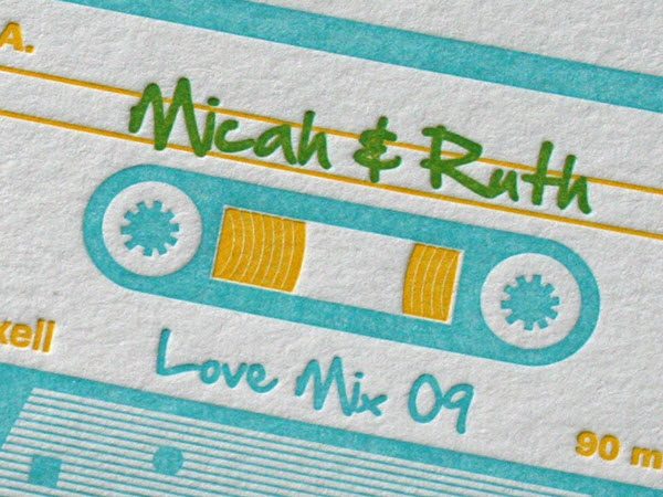 Mixed Tape Letterpress Wedding Invitations