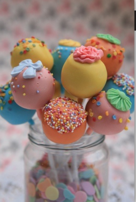 yellow, pink and blue cake pops yellow, pink and blue cake pops
