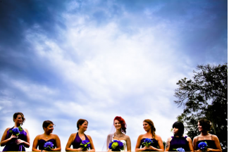 Bride and bridesmaids in purple dresses bride and bridesmaids in purple dresses