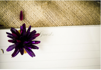 purple flower on wedding guest sheet purple flower decorating wedding service sheet