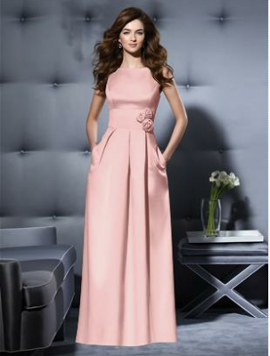 dress by Dessy long pink satin bridesmaid dress by Dessy