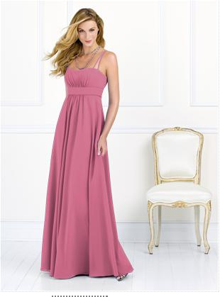 Long pink chiffon bridesmaid dress with spaghetti straps