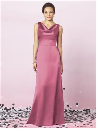 long pink satin bridesmaid dress with cowl neck