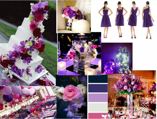 Wedding styleboard via Dessy Purple and pink wedding styleboard