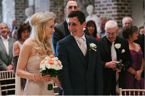 Bride and groom at wedding at Powerscourt