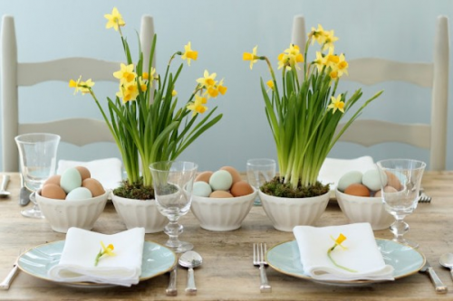 Daffodils used for table decorations at a spring wedding