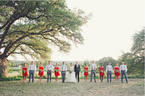 Bridesmaids in red dresses bridesmaids in red dresses at real wedding