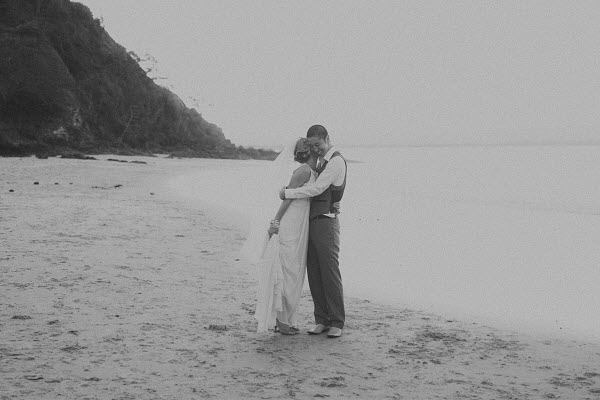 beach wedding bride and groom on the beach