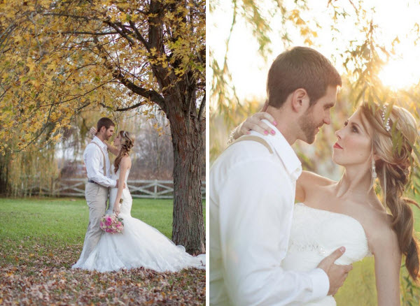 pink and white wedding bride and groom summer wedding