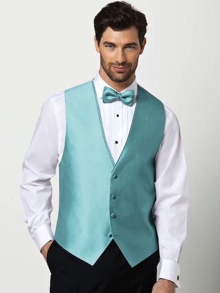aqua blue waistcoat and bow tie for bridegroom