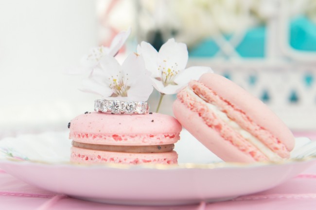 pink macarons on plates