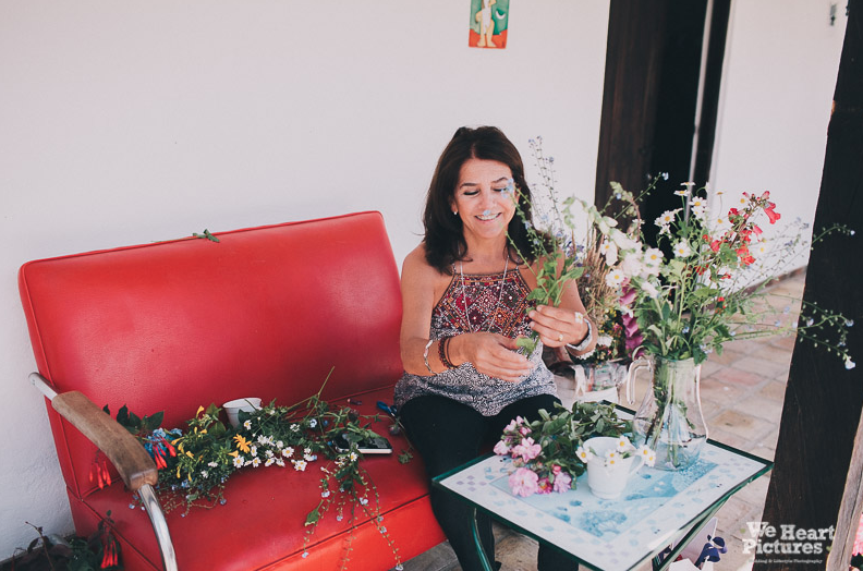 wedding flowers being prepared