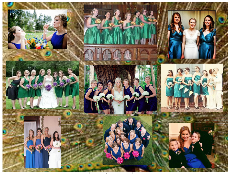 Dessy bridesmaids in peacock colours