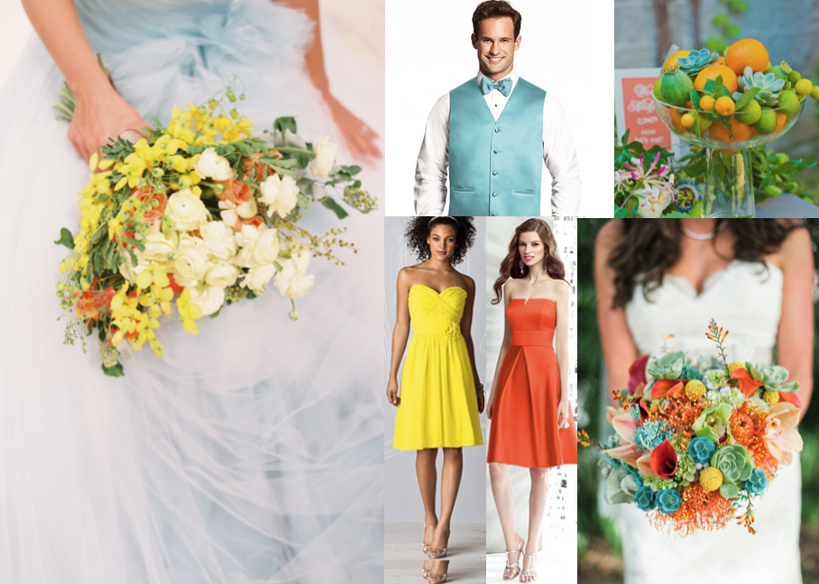 Tangerine and Teal with a hint of yellow