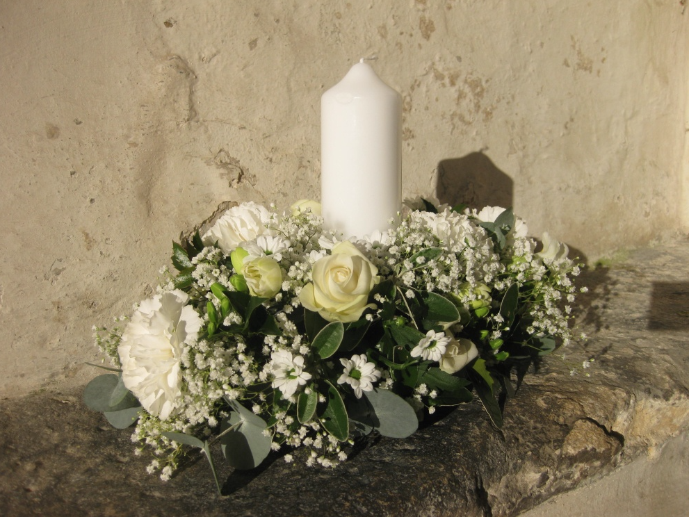White and Green church wedding flowers