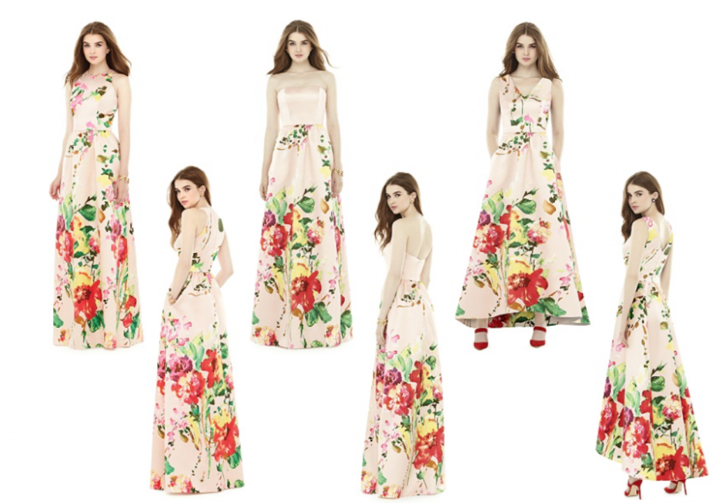 pink floral print bridesmaid dresses