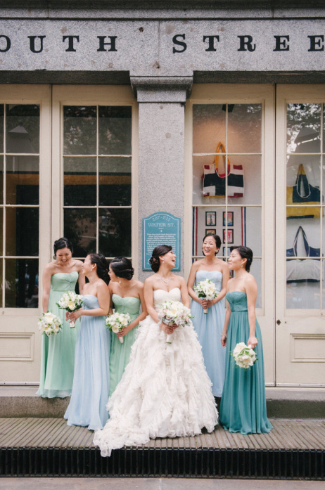Dessy Collection Style 2845 from Brideside via Pinterest mix and match bridesmaid dresses with celadon