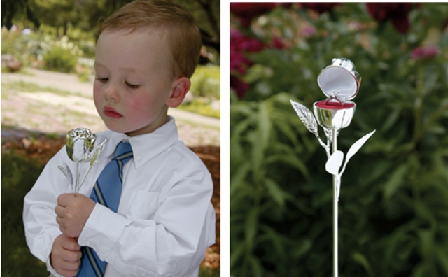 silver rose ring box for ring bearer