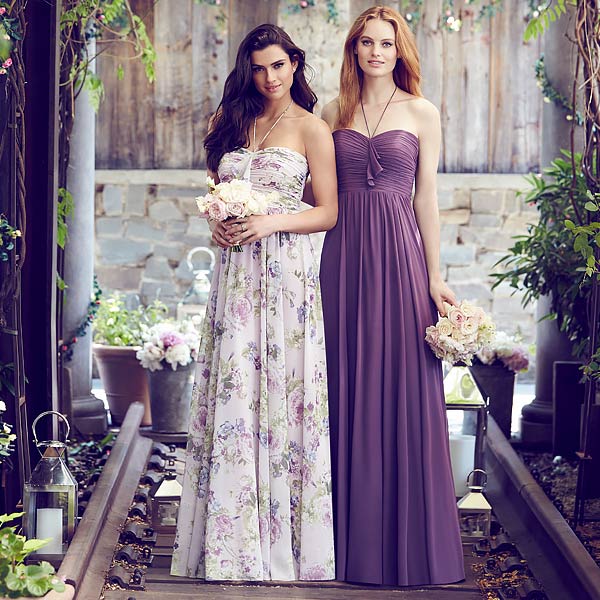 purple floral bridesmaid dresses